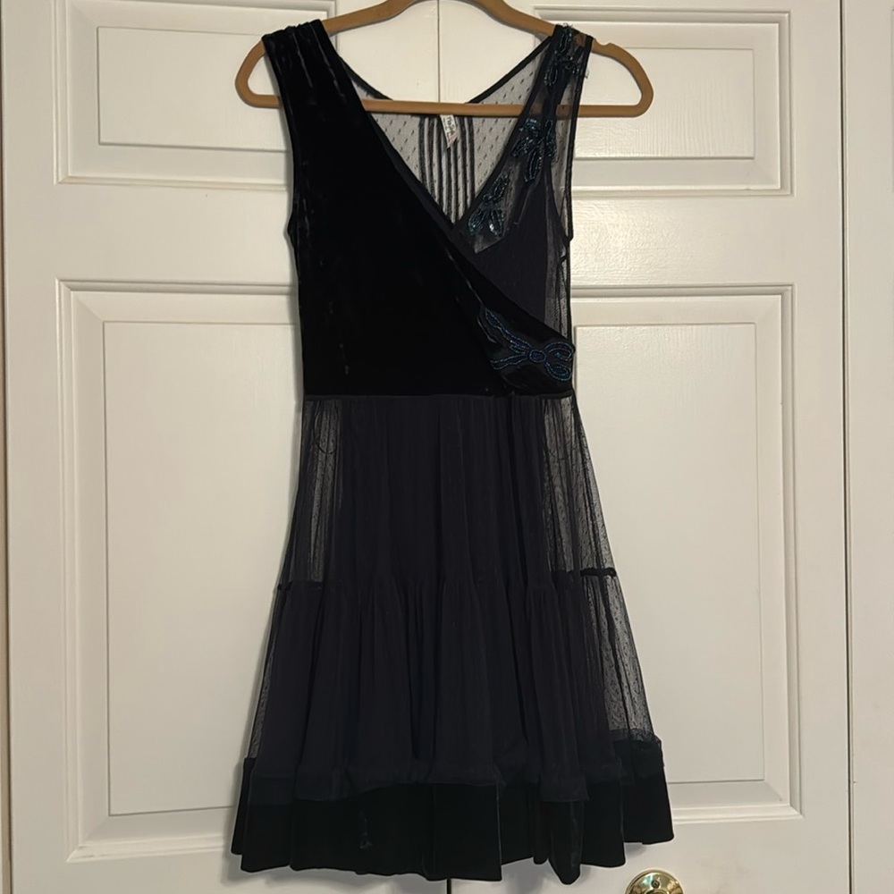 Free people velvet and tulle beaded dress XS